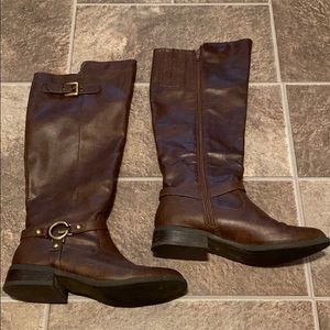Brown leather boots